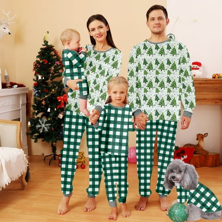 

SIENTICE Family Christmas Matching Pyjamas Outfits Elk Plaid Nightwear Sleepwear Xmas Pajamas Holiday Loungewear for Dad Mom Kids Baby Pet/Women-S