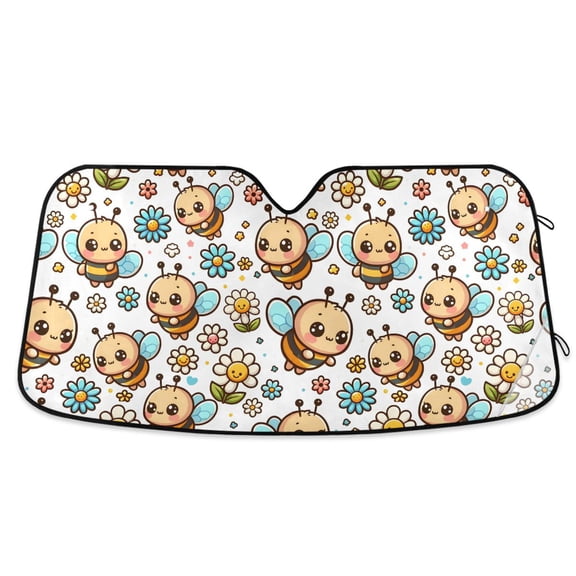 Cute Cartoon Bee Car Windshield Sun Shade Foldable Car Front Window Visor Heat and UV Protection 53x23.5