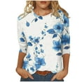 thumbnail image 2 of Nrmvnmi Womens 3/4 Length Sleeve Cotton Tops Casual Floral Print Round Neck Tie Dye Summer/Fall Tops Loose Fit Elastic and Lightweight Blouse For Women, 2 of 6