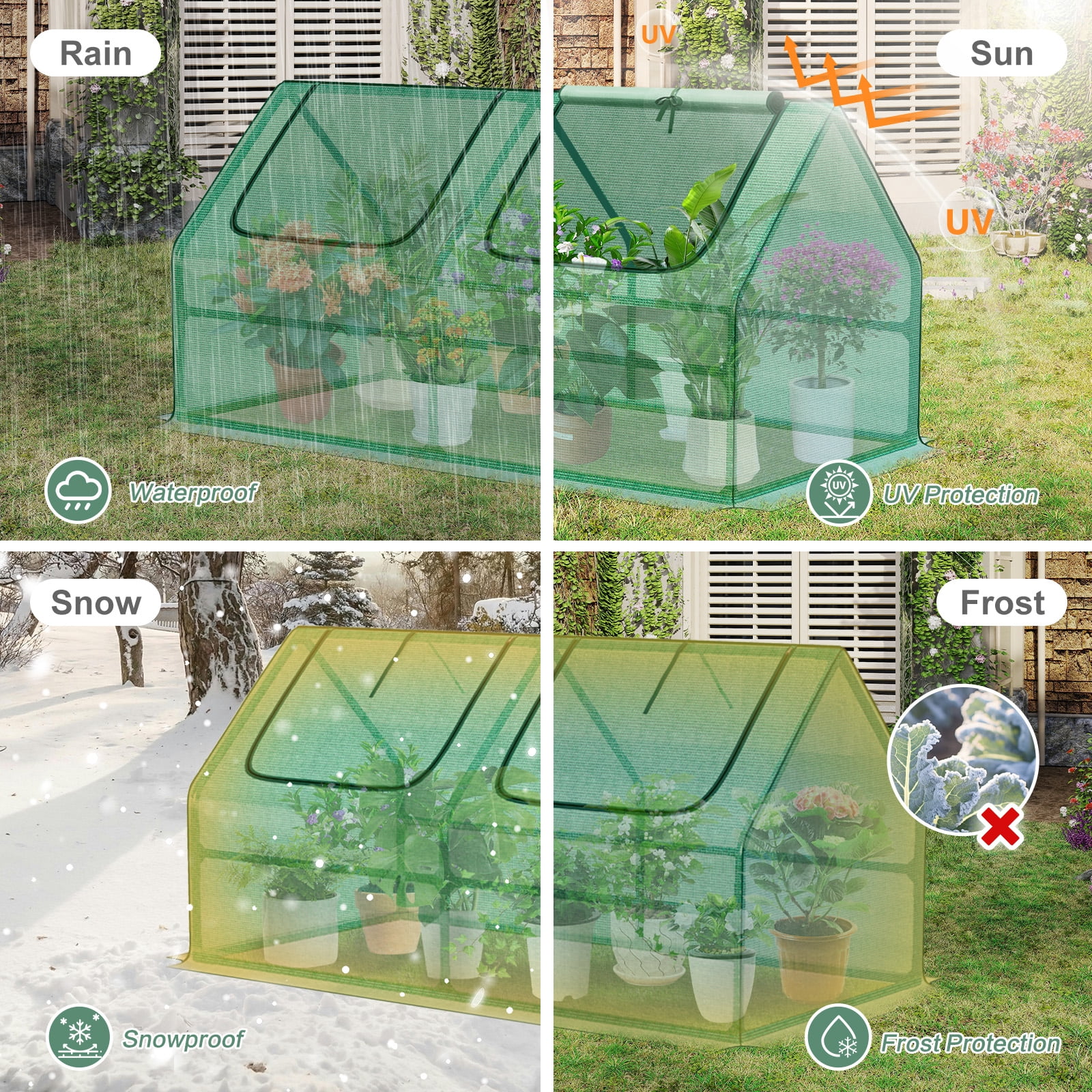 Aoodor 4 ft. x 2 ft. x 2 ft. Mini Greenhouse with 2 Zipper Doors, Water Resistant UV Protected for Flowers, vegetables and herbs - Green