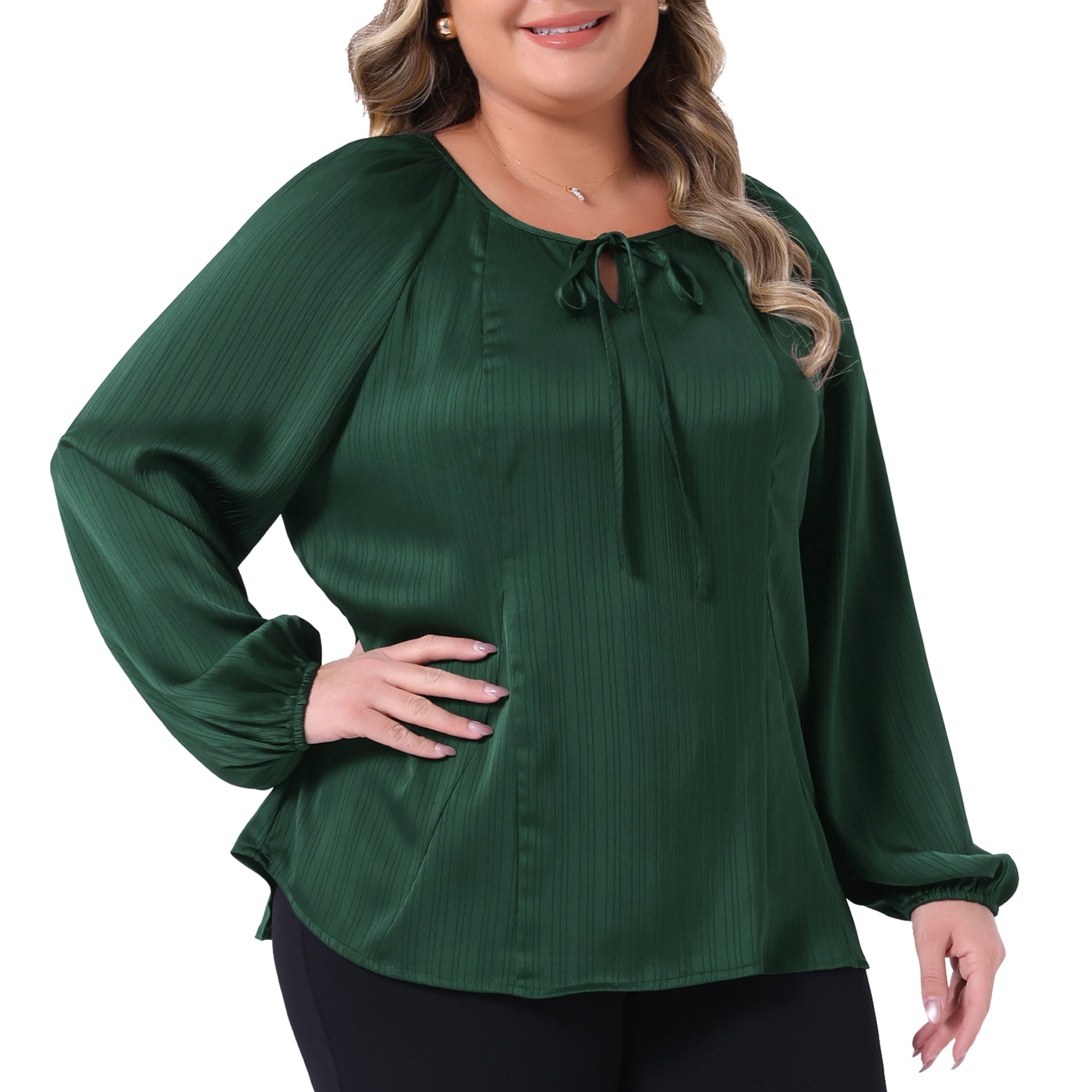 DARING DIVA Women's Plus Dressy Blouse Tie Front Elegant Shirt 3X Green