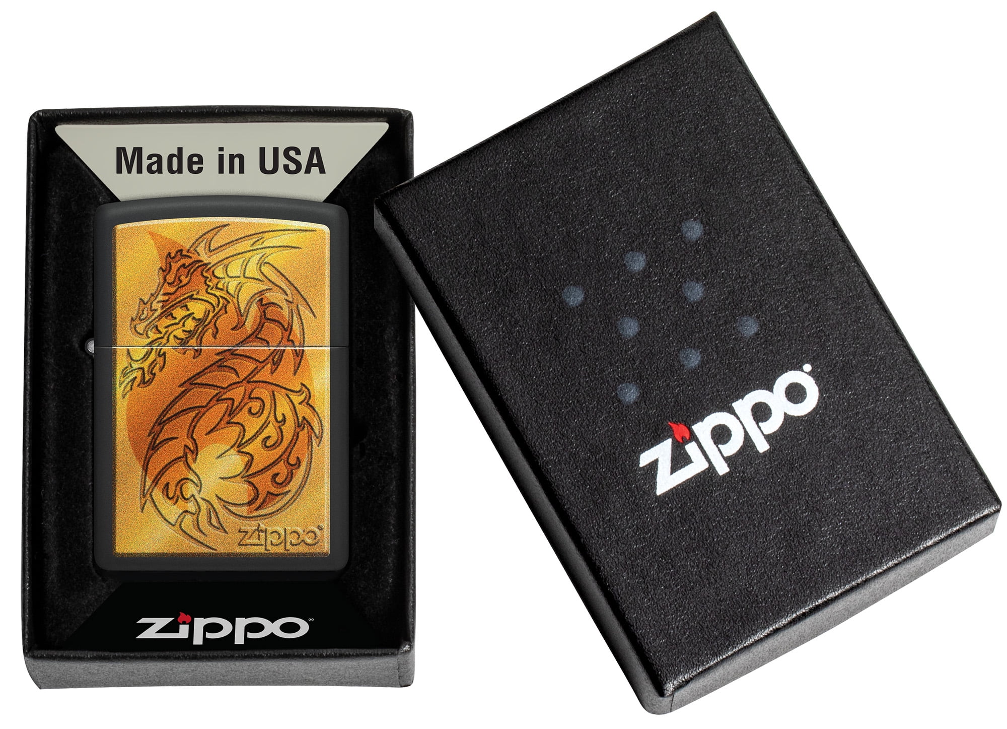 Zippo Flame and Dragon Black Matte Pocket Lighter