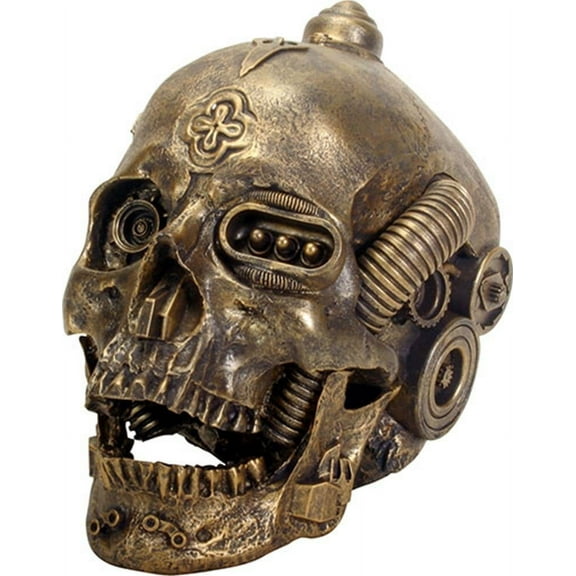 Ebros 6.5 Inch Gold Colored Open Mouthed Machine Skull Head Figurine Decor