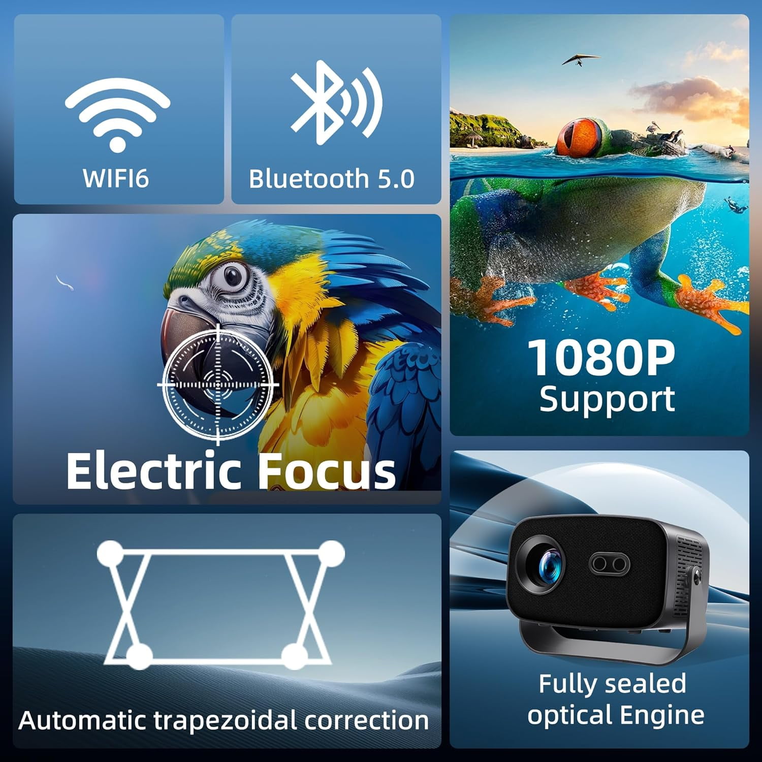 CNV Smart Mini Projector with WiFi and Bluetooth,supports 1080P Portable,supports 4k Outdoor Portable Projector,Wireless mirror screen mirroring