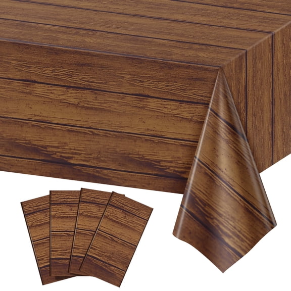 4 Pack Wood Grain Plastic Tablecloth, 54 X 108in Rustic Wood Table Covers for Rectangle Table Disposable Vintage Farmhouse Tablecloths for Cowboy Western Barn Birthday Baby Shower Party Supplies