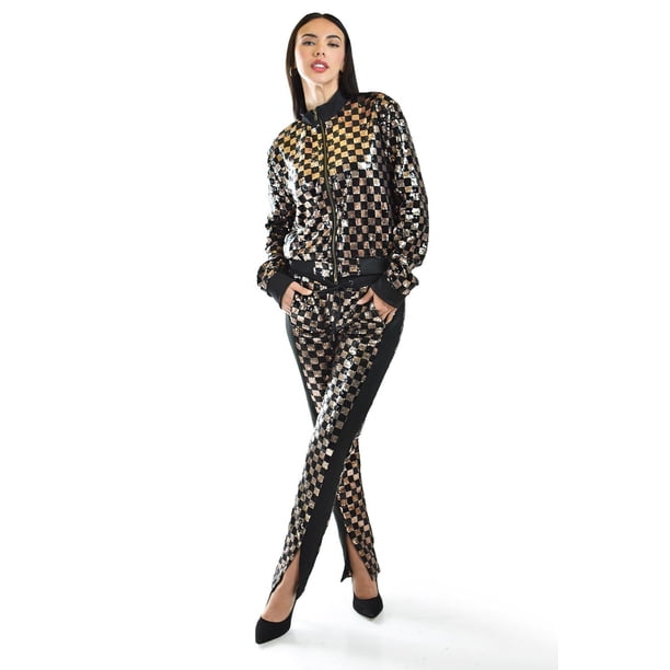 Conjunto a cuadros en lentejuelas Roman Fashion /Juvenil, 70511 (Negro /Dorado) negro G