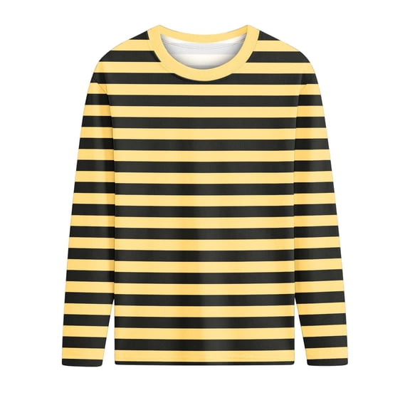 Favoffer Big Kids Stripe Print Long Sleeve Top Stylish Breathable Soft Regular Fit Crew Neck Tee Shirt for Outdoor Play Family Travel Daily Leisure Holiday Gathering 3-14Y