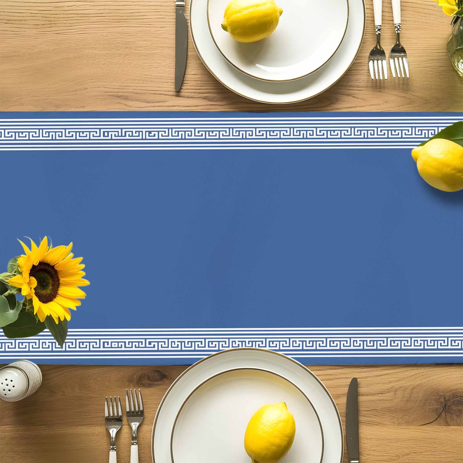 Blue Back Pattern Retro Greece Table Runner 90 Inches Long, Abstract Geometric Texture Table Runners Tabletop Scarf Kitchen Dining Tables Decoration for Home Party Indoor Outdoor