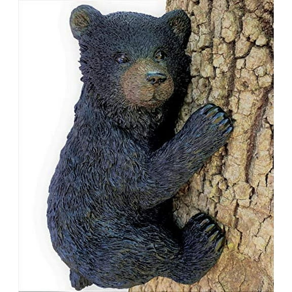 Black Bear Cub Tree-Mounted Ornament - Realistic Polyresin Garden Decor - Outdoor Wildlife-Inspired Bear Yard Decoration