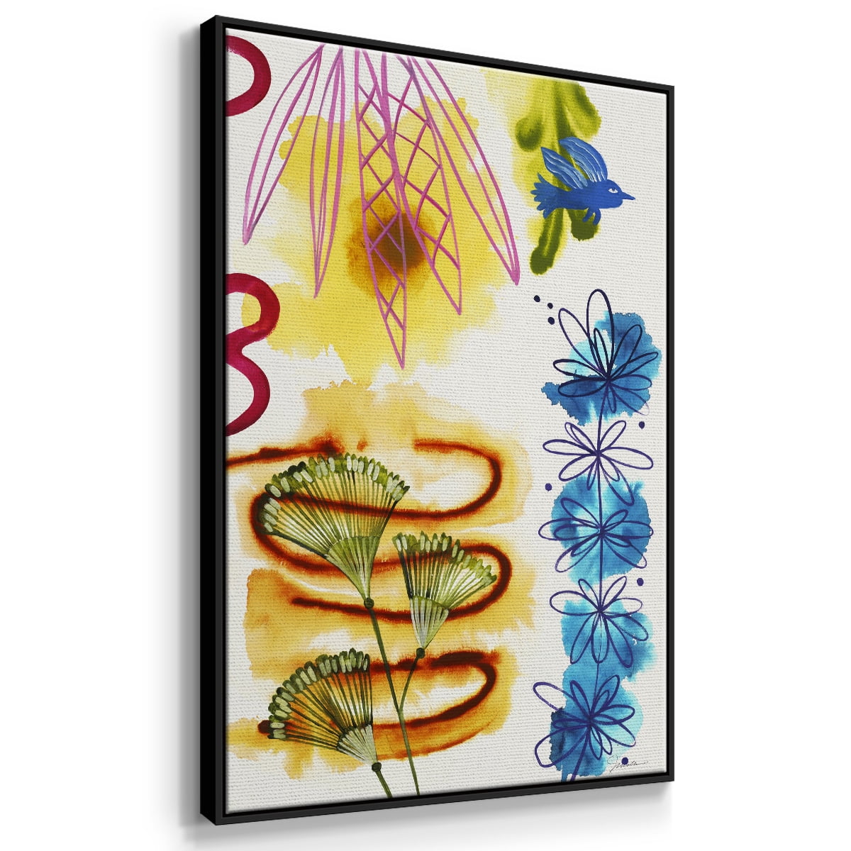 Flower Power I Framed Premium Gallery Wrapped Canvas - Ready to Hang - 17 x 25 - Black Floating Frame