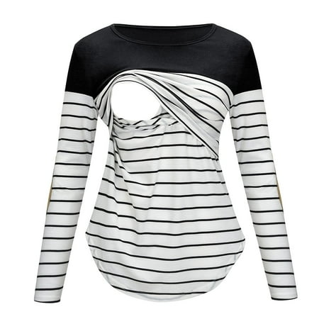 

Tangnade pregnant costumes for women maternity dress Women Maternity Long Sleeve Striped Nursing Tops T-shirt For Breastfeeding