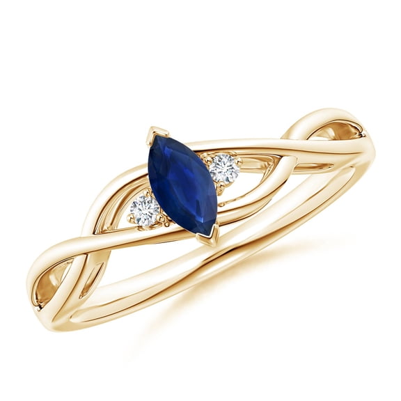 ANGARA Natural Blue Sapphire Engagement Ring with Diamonds in 14K Yellow Gold for Women (Size-6x3mm) | September Birthstone, Anniversary, Jewelry Gift for Women | Natural Sapphire Ring