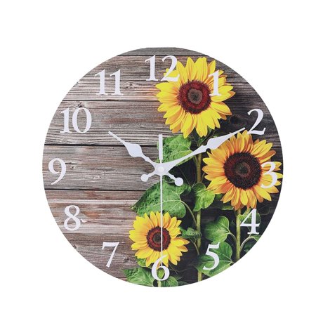BINGLI Sunflower Wall Clock, Vintage Country Floral Silent Non Ticking Clocks, Wooden Round Easy to Read Wall Clock for Kitchen/Living Room/Bedroom/Bathroom,