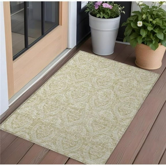 HomeRoots 563853 2 x 3 ft. Light Green Damask Washable Non Skid Indoor Outdoor Rectangle Machine Woven Area Rug