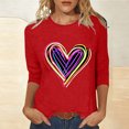thumbnail image 4 of Mujeres Tres Cuartos de Manga Tops Día de San Valentín Impreso Suelto Cuello Redondo Suéter, Suelto Ajuste Tops para las Mujeres Vestir Fiesta Casual, 4 of 5