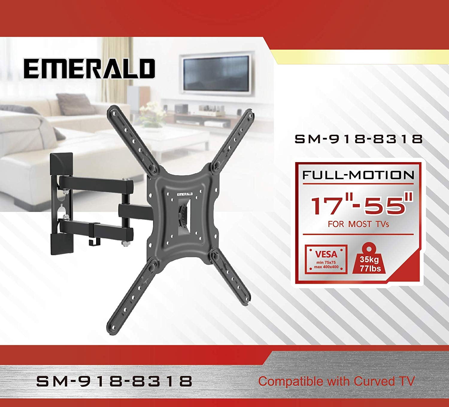 Emerald Full Motion TV Wall Mount for 17" up to 55" Tv's (8318)