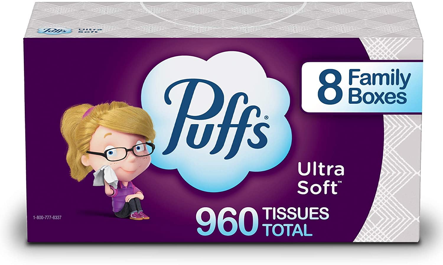 Puffs Ultra Soft Non-Lotion Facial Tissues, 8 Family Boxes, 120 Tissues Per Box (960 Tissues Total)