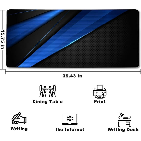 Desk Pad, Large Gaming Mouse Pad,Extended Keyboard Mouse Mat 35.4 X 15.7 Inch Desk Pad with Non-Slip Rubber Base & Stitched Edge for Computers Laptop Desk Home Office Accessories,Black Blue