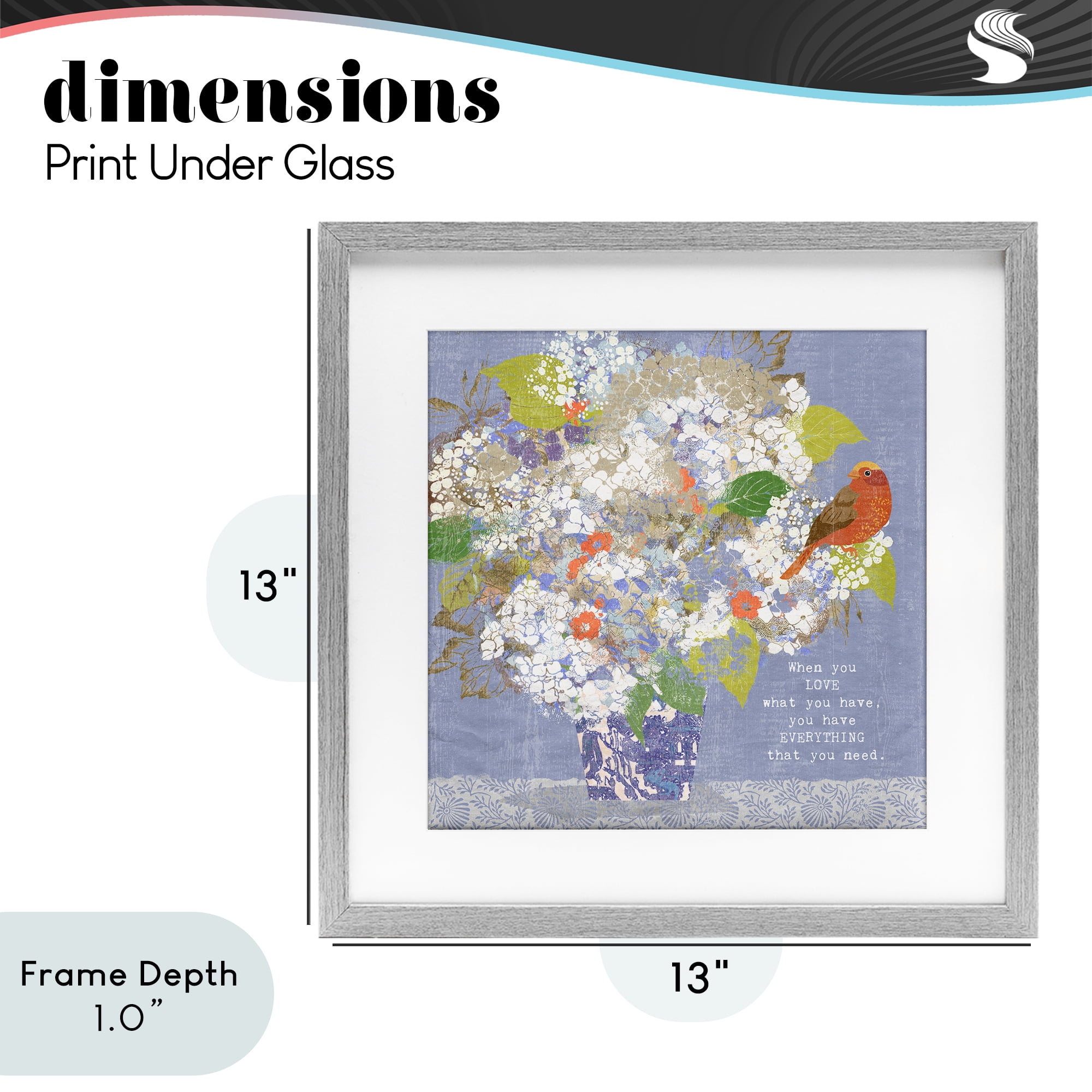 Stupell Industries Floral Inspiration On Love Gray Framed Print Under Glass, design by Suzanne Nicoll