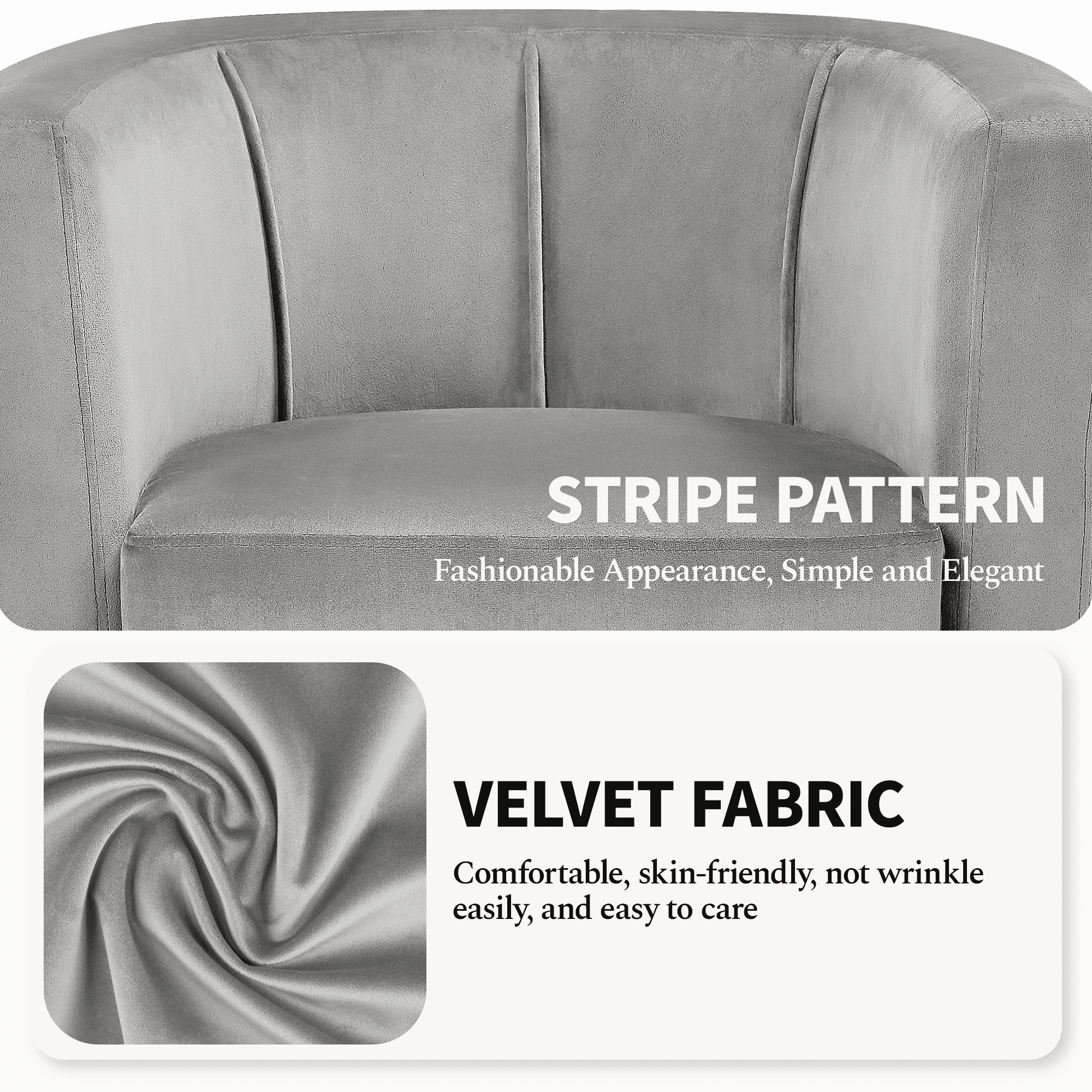 Renwick Upholstered Barrel Shaped Accent Chair with Curved Backrest for Livingroom, Gray Velvet