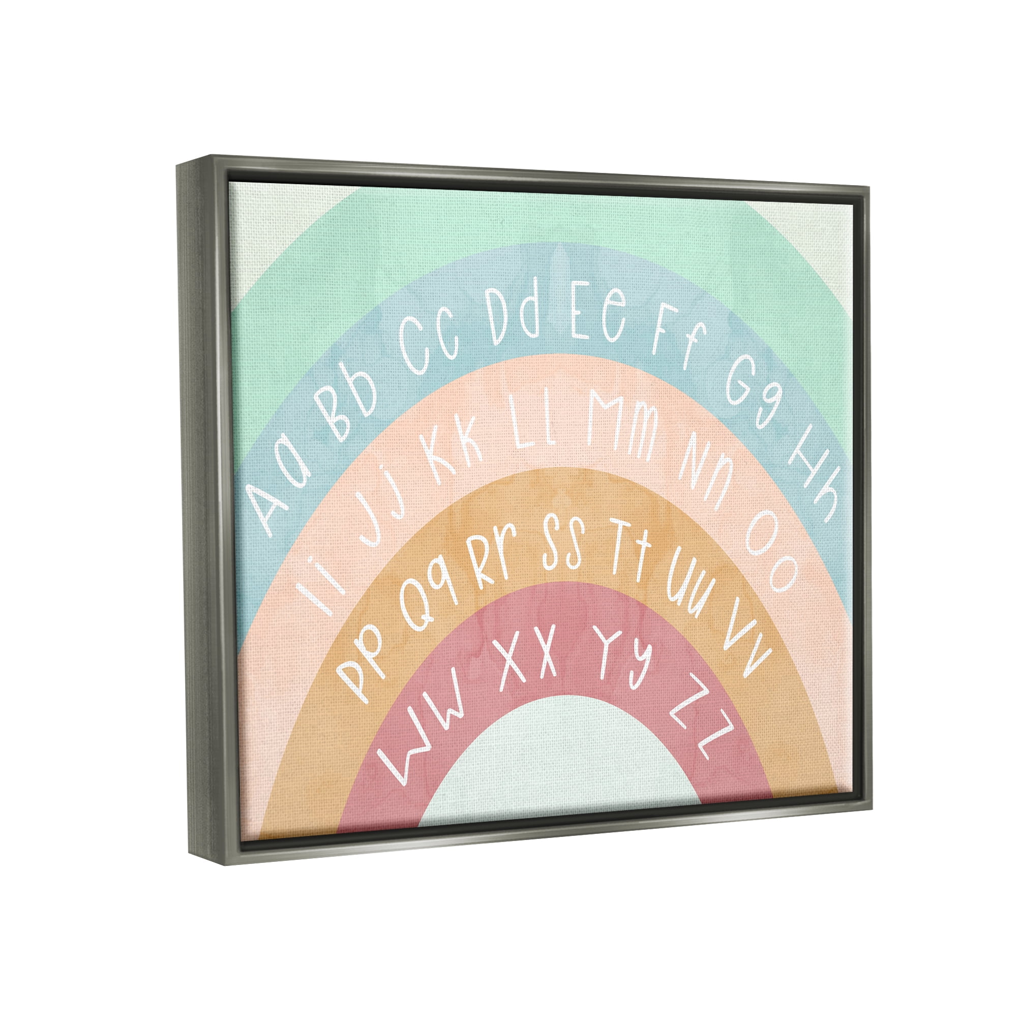 Stupell Industries Alphabet Letters on Rainbow Landscape Painting Gray Floater Framed Canvas Art Print Wall Art, 21 x 17