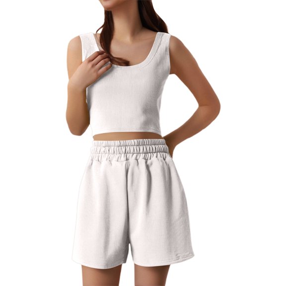 Women 2 Piece Outfits Sleeveless Tank Top Sweat Shorts Set with Pockets Vacation Sets