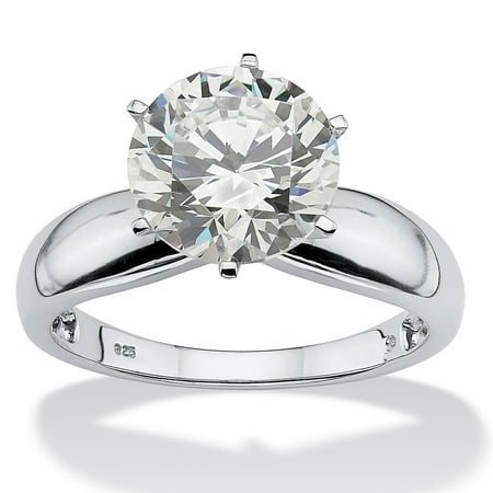 3.50 TCW Round Cubic Zirconia Platinum over Sterling Silver Solitaire Bridal Engagement