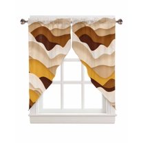 Swag Curtains, Orange Brown Ombre Abstract Geometric Ocean Waves Rod Pocket Kitchen Curtains Valances Tier Curtains Swag Valance Curtains for Bedroom Living Room 28" x 36", 2 Panels