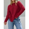 thumbnail image 2 of Women'S Oversized Cable Knit Crewneck Sweaters Red XXXL, 2 of 7