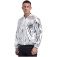 thumbnail image 2 of TiaoBug Men's Metallic Shiny Bomber Jacket Long Sleeve Button Down Shirts 70s Disco Costume Silver L, 2 of 7
