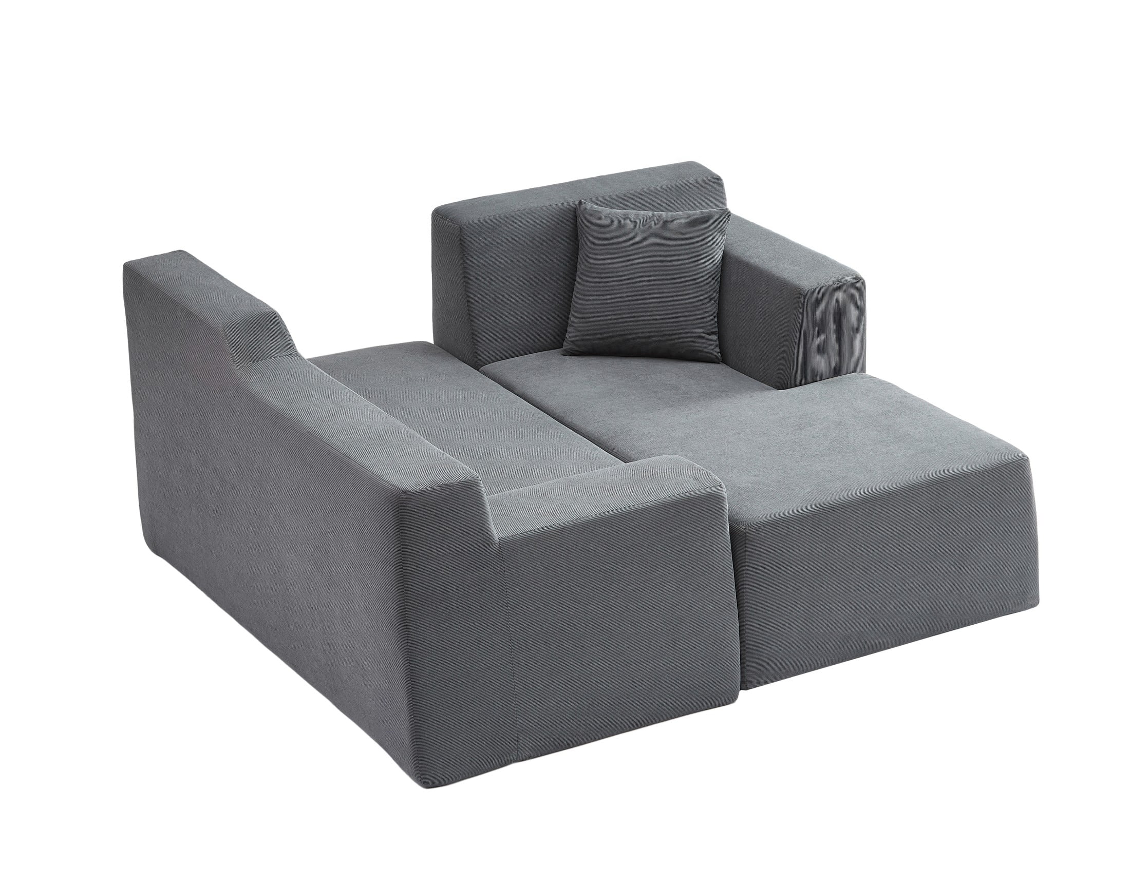 Aukfa 96" Modular Sectional Sofa, L-Shaped Cloud Couch with Right Facing Chaise, Corduroy 3-Seat Memory Foam Sofa for Living Room, Gray