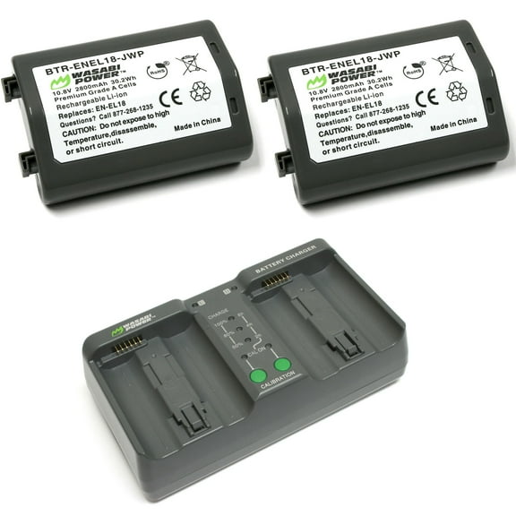 Wasabi Power Battery (2-Pack) and Dual Charger for Nikon EN-EL18, EN-EL18a, EN-EL18b, EN-EL18c