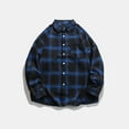 thumbnail image 4 of ZCFZJW Mens Plaid Shirts Casual Long Sleeve Button Down Cotton Leisure Shirt Lightweight Thin Flannel Jackets Tops Outwear with Pockets Z#01-Dark Blue XXL, 4 of 5