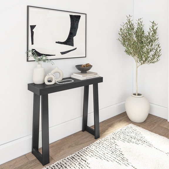 Plank Beam 36” Solid Wood Console Table, Classic Farmhouse Style Sofa Table, Narrow Entryway Table for Hallway, Black