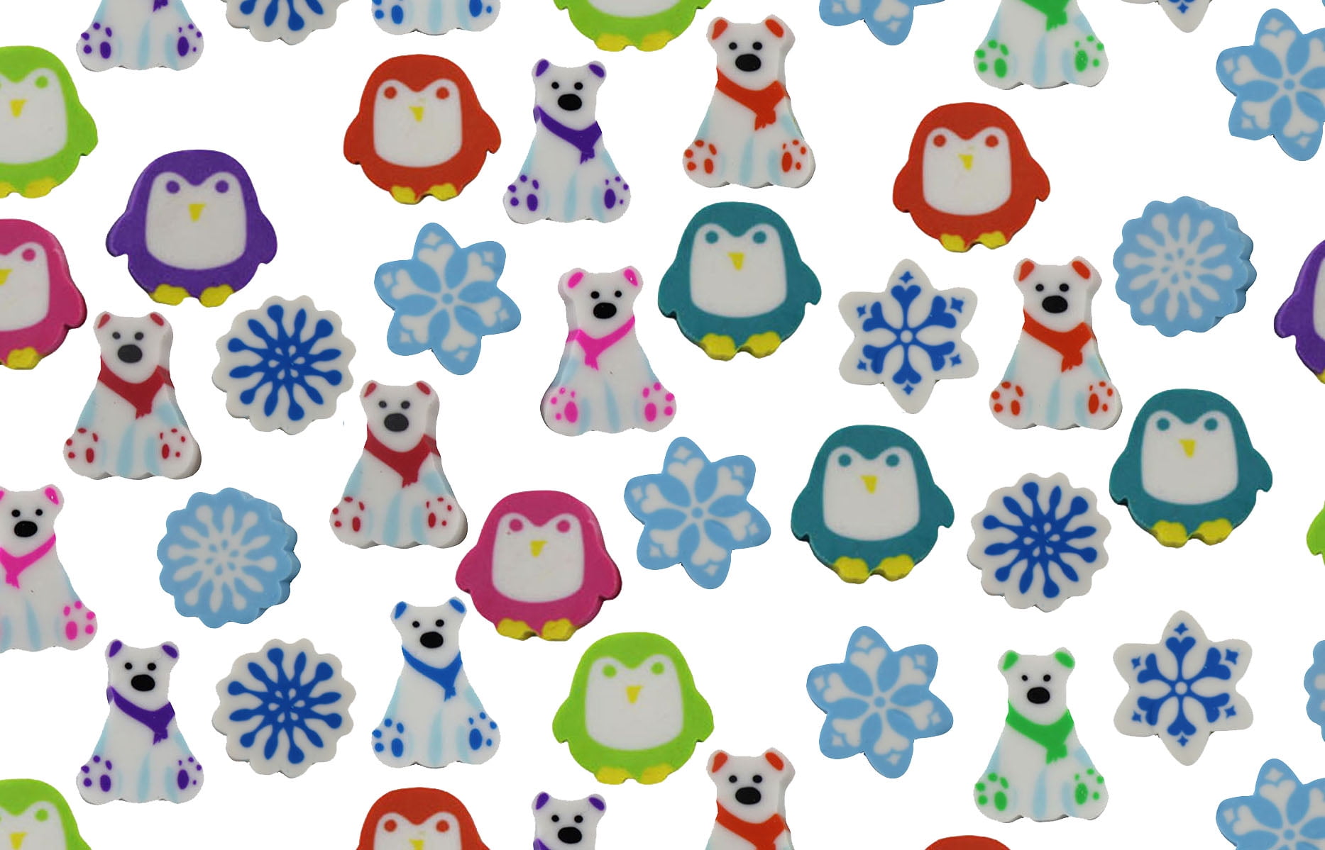 360 Winter Animal Eraser Set - Snowflake, Penguin, Polar Bear Mini