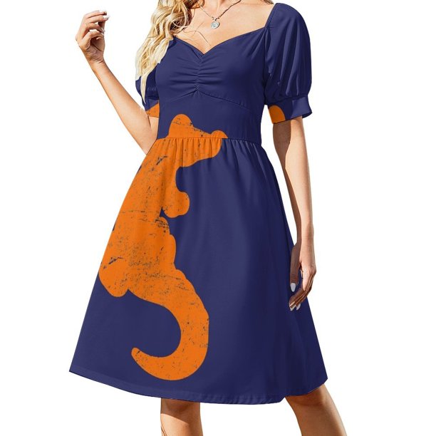 Vestido de manga corta con estampado de caimán naranja desgastado para mujer. Vestidos elegantes.