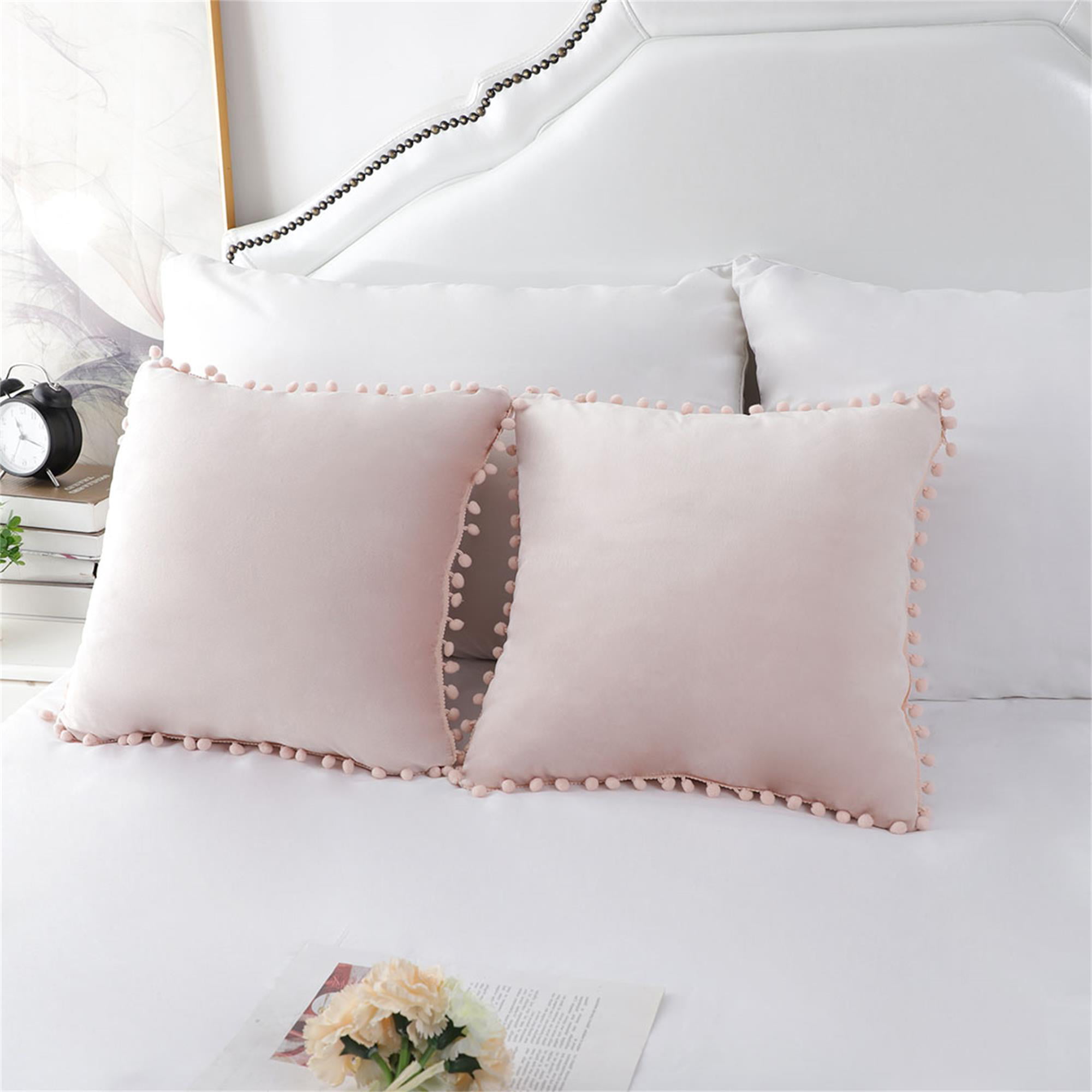 Soft Velvet Throw Pillow Cover w pompm Couch Cushion Cover 20x20in Pale Pink 