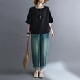 thumbnail image 3 of Real Shot Spot 2024 Summer New Artistic Retro Versatile round Neck Top Cotton and Linen Large Size Women's Shirt, 3 of 6