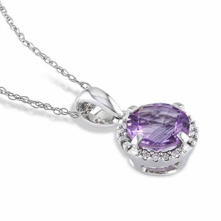 1-1/7 Carat T.G.W. Amethyst and Diamond-Accent 10kt White Gold Halo Pendant