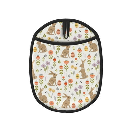 

Bohemian Cute Rabbit Flower_B Pot Holders for Kitchen - Heat Resistant Oven Mitts Hot Pads with Pocket Non Slip Silicone Pot Holders Cuteness Hanging Loop Potholders for Kitchen Baking