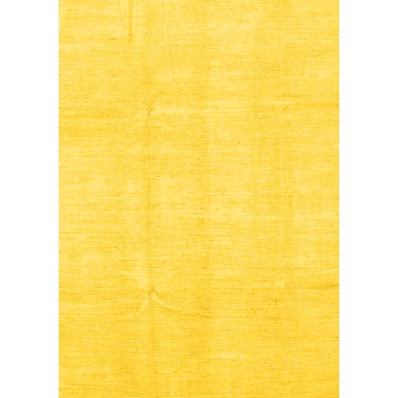 Ahgly Company Machine Washable Indoor Rectangle Solid Yellow Modern Area Rugs, 5' x 7'