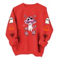 thumbnail image 2 of Womens Halloween Tops Crew Neck Funny Ghost Printed Long Sleeve Trendy Spooky Festival Pullover Top Red M, 2 of 7