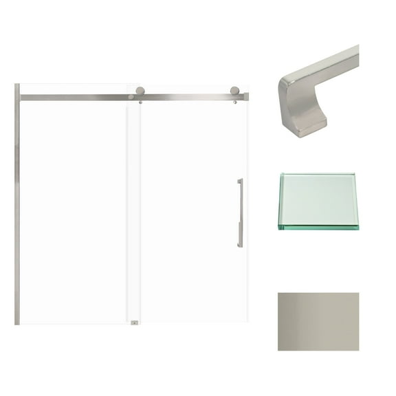 Transolid MBDT606008C-J-BS Madeline 60"x60" Frameless Sliding Barn Shower Door with Fixed Panel Featuring EXCLUSIVE TruMotion Technology in Brushed Stainless with Clear Glass and Justin Handles