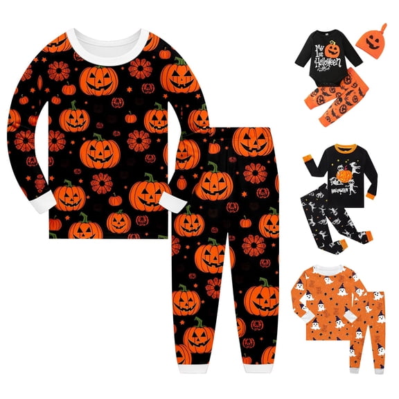 Miaoju Cotton Halloween Pajamas Size 14-16 Pjs Pumpkin Print Long Sleeve Loungewear Clothes Set Comfy Home Outfit 2 Piece Sets Pajamas for