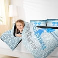 thumbnail image 5 of Feelyou Bowknot Ribbon Queen Comforter Set for Kid, Christmas Snowflake Bedding Sets, Blue Sequin Print Reversible Bedding Comforter Set, Ultra Soft Home Decor, 3 Pieces, 5 of 8