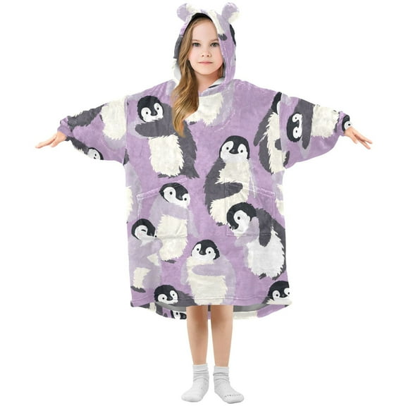 Purple Penguin ﻿Wearable Blankets Hoodie Oversize Sherpa Wearable Soft Blanket Warm Cozy 3-14 Age