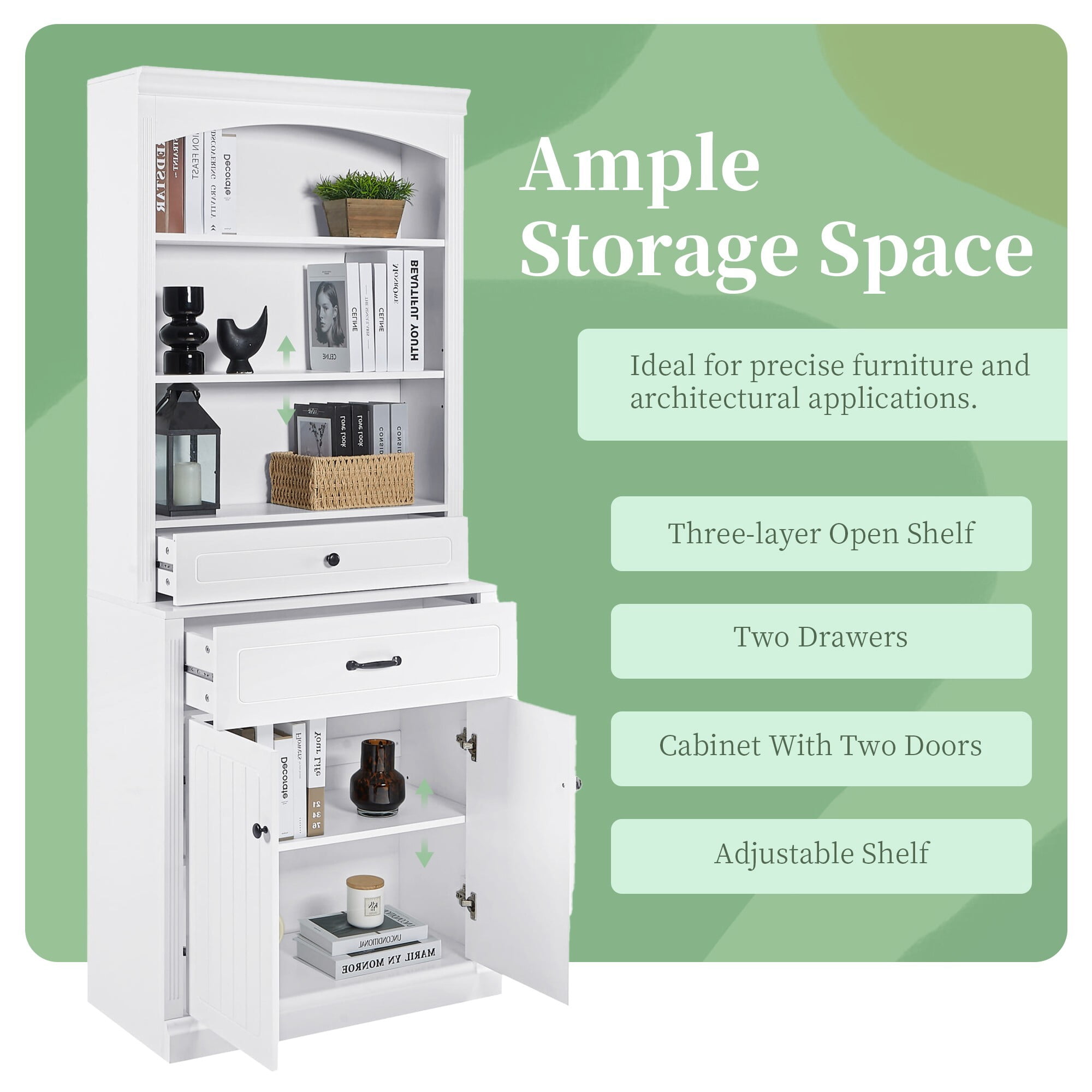AENKYO 78.7" Tall Storage Cabinet with Drawers & Shelves, Stylish Freestanding Cabinet for Home, White