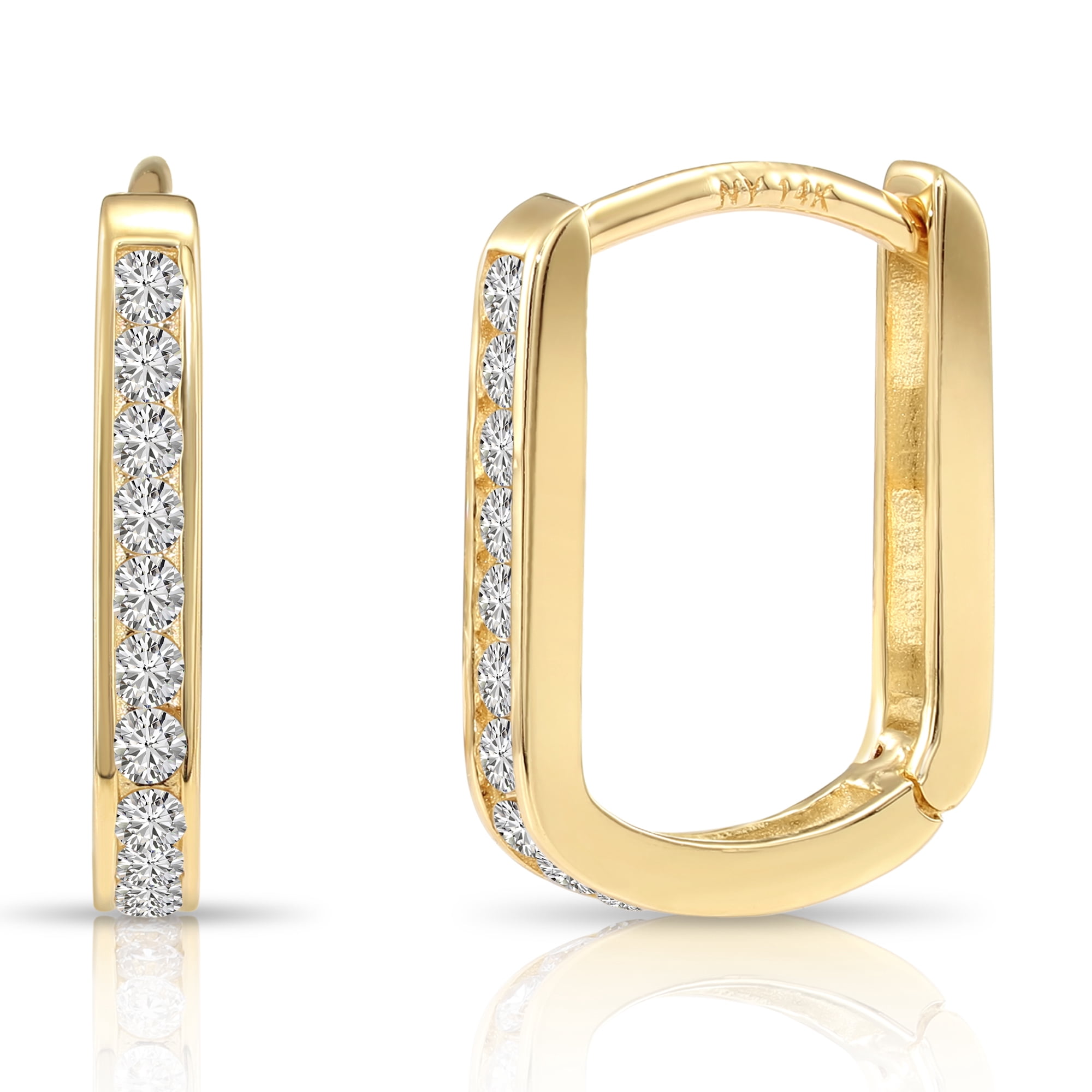 Tilo Jewelry 14K Yellow Gold .25 Carat Pave Diamond Small U Huggie Hoop Earrings | 13mm Small | Lab Grown Diamond Huggie Earrings | Women, Men, Unisex