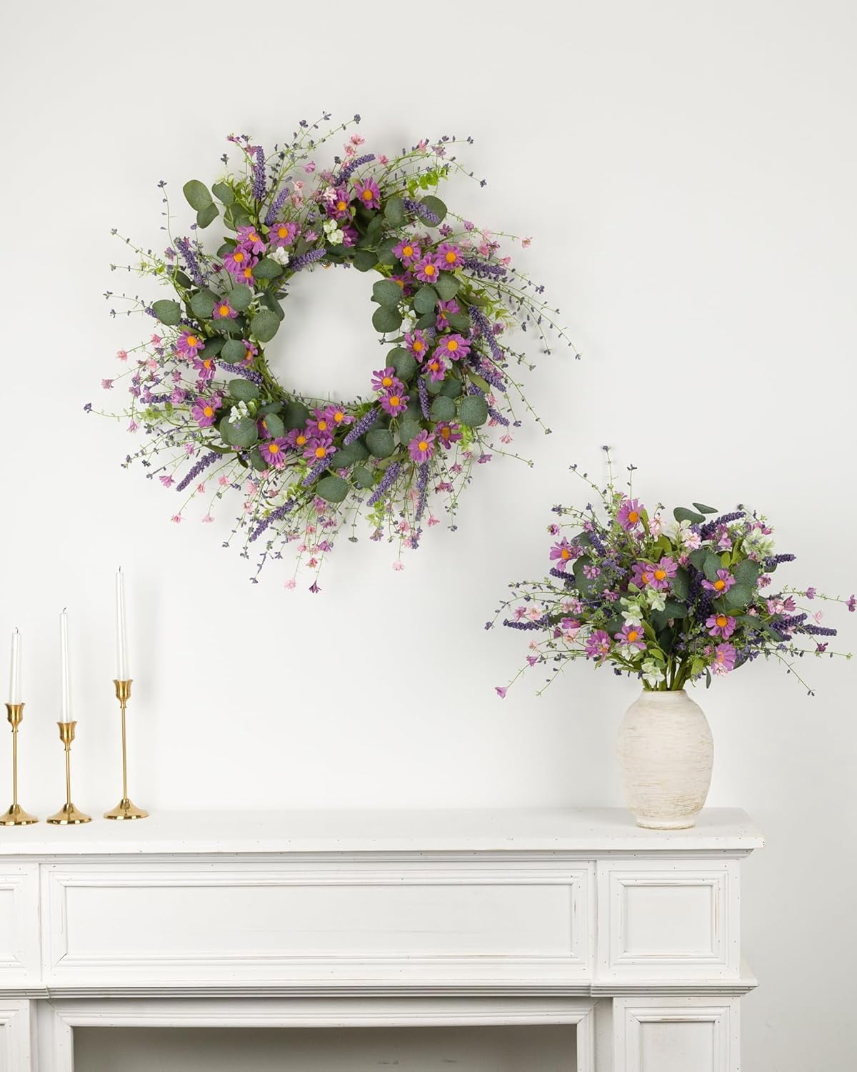 6 Pcs 20" Artificial Plants Daisy Flowers Branches for Vase Faux Silk Spring Greenery Stems with Eucalyptus Berry Wildflower Wedding Centerpiece Home Decor Indoor