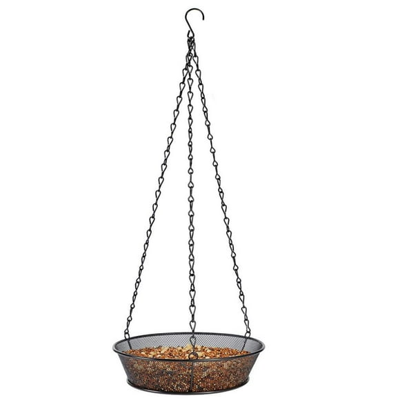 Comedero para pájaros colgante, bandeja redonda, plataforma de malla metálica, alimentador de semillas para decoración de jardín al aire libre